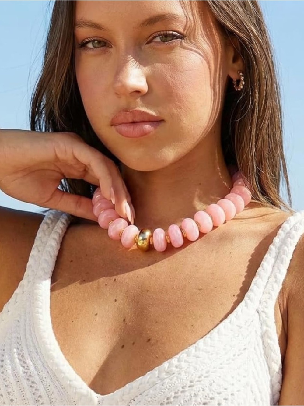 Light Pink Beaded Marbled Statement Necklace